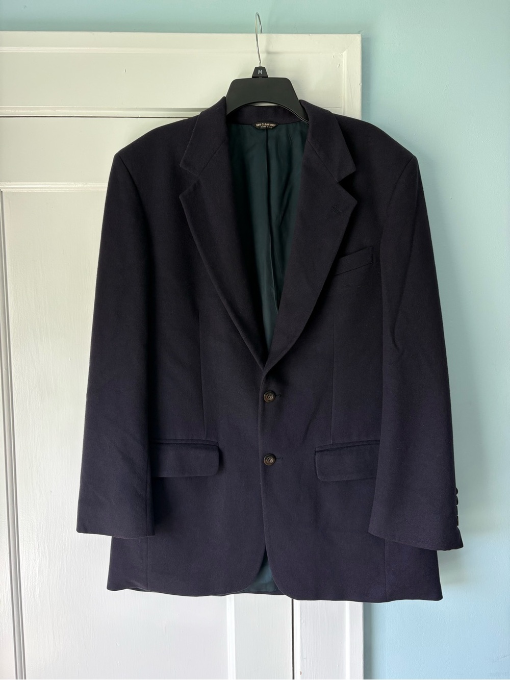 Vintage Bill Blass 100% Cashmere Navy Blue Blazer Sport Coat Suit Jacket 42L